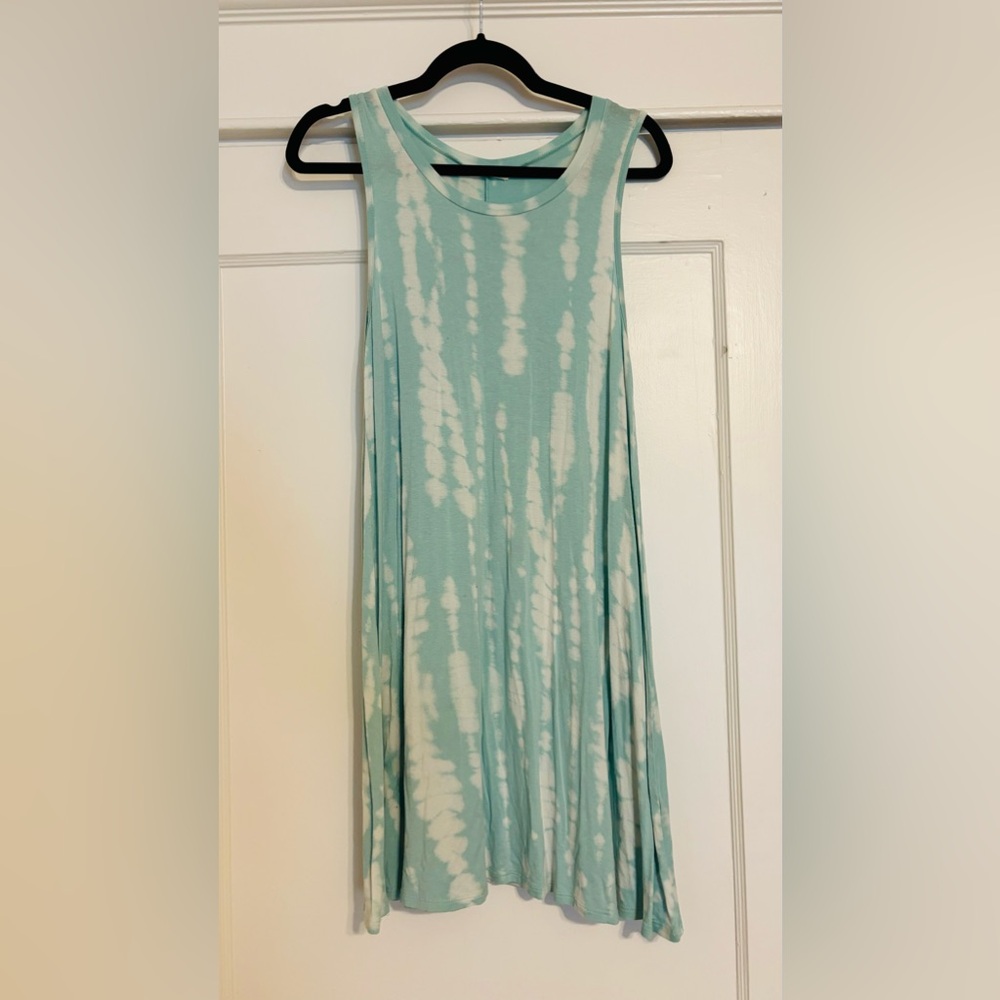 Light blue tie-dye summer mini dress